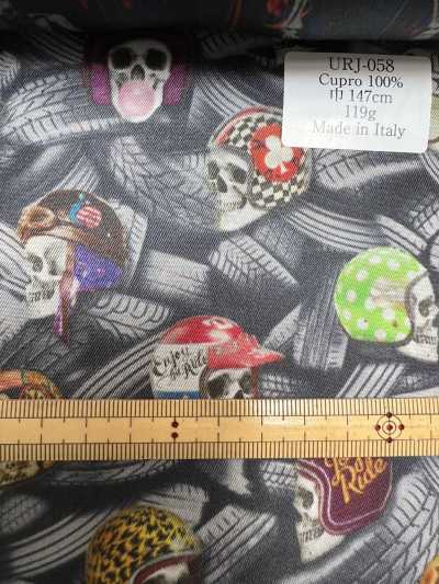 URJ-058 Made In Italy 100% Cupro Printed Lining, Skull Pattern
