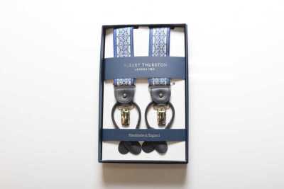 AT-2686/6 ALBERT THURSTON Suspenders, Blue Copenhagen Style, Navy Blue, Elastic, 35mm