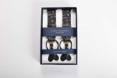 ALBERT THURSTON Suspenders Floral Pattern Black & Gray Elastic 35mm