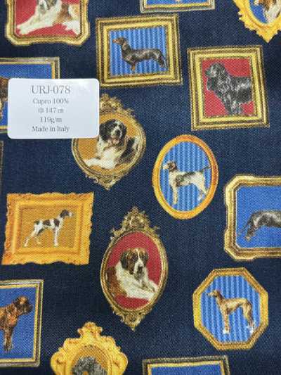 URJ-078 Made In Italy 100% Cupro Printed Lining Framed Dog Navy Blue