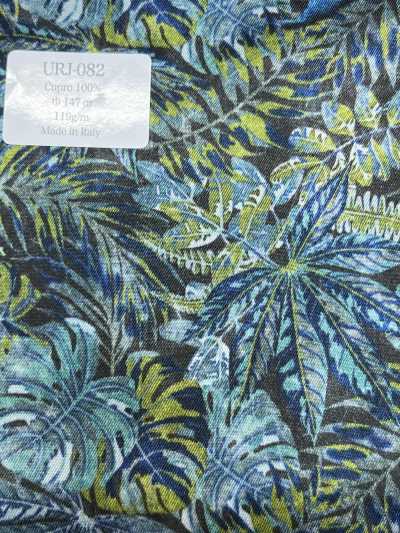 URJ-082 Made In Italy 100% Cupro Printed Lining Botanical Blue X Green