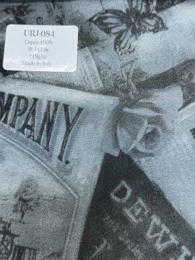 URJ-084 Made In Italy 100% Cupro Printed Lining Newspaper And Roses Monochrome
