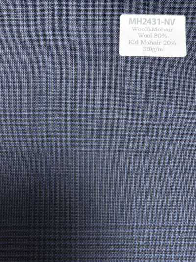 MH2431-NV Standard Made-in-Japan Wool Mohair Worsted (Tonic Style) Check Navy Blue