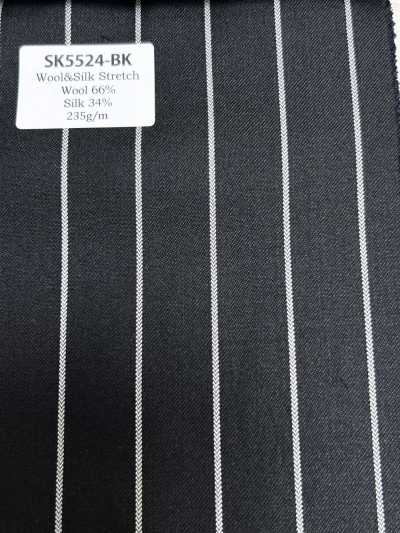 SK5524-BK Standard Made In Japan Silk Wool Stretch Stripe Black