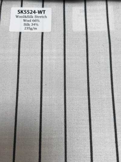 SK5524-WT Standard Made In Japan Silk Wool Stretch Stripe White