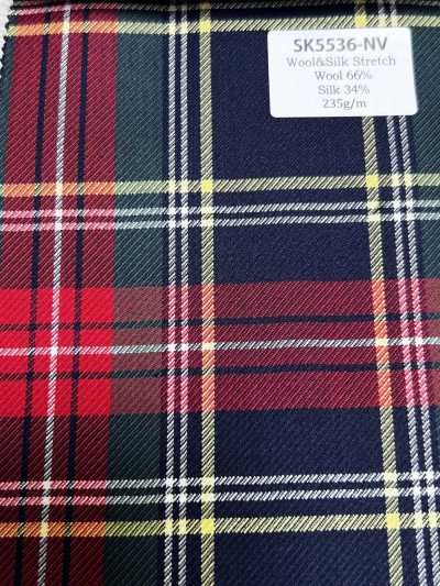 SK5536-NV Standard Japanese Silk Wool Stretch Check, Navy Blue