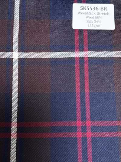 SK5536-BR Classic Made-in-Japan Silk Wool Stretch Check Brown