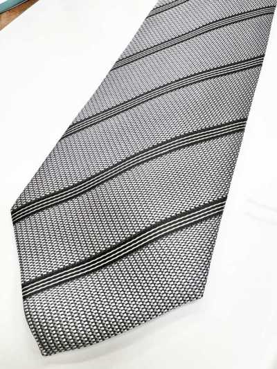 NE-28-OUT [Outlet] Made-in-Japan Formal Necktie Dark Gray Stripe
