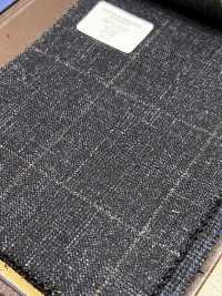 56CN5231 CANONICO Wool Silk & Linen Fancy Suiting Navy Blue/Brown Windowpane[Textile] CANONICO Additional Images