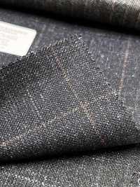 56CN5231 CANONICO Wool Silk & Linen Fancy Suiting Navy Blue/Brown Windowpane[Textile] CANONICO Additional Images