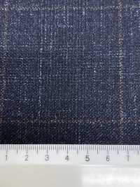 56CN5231 CANONICO Wool Silk & Linen Fancy Suiting Navy Blue/Brown Windowpane[Textile] CANONICO Additional Images