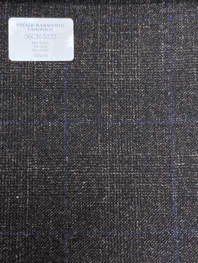 56CN5233 CANONICO WOOL SILK & LINEN FANCY SUITING Brown/Blue Windowpane