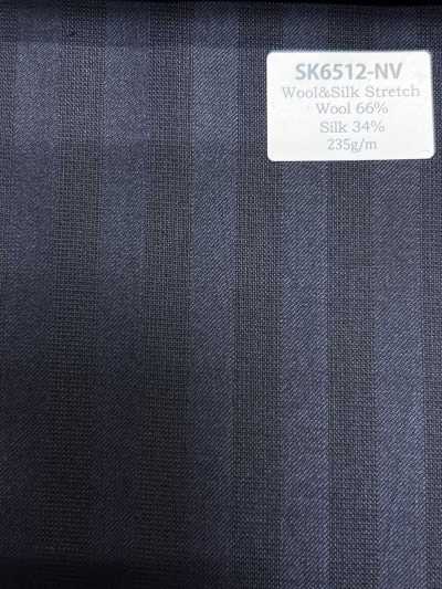 SK6512-NV Japanese-made Silk Wool Stretch Navy Blue Stripe