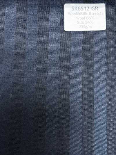 SK6512-GR Japanese-made Silk Wool Stretch Brown Stripe