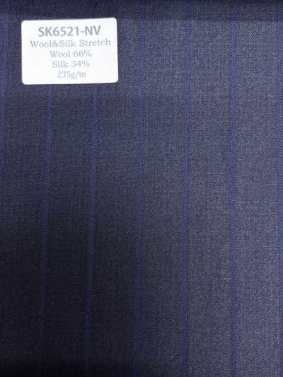 SK6521-NV Japanese-made Silk Wool Stretch Brown Stripe