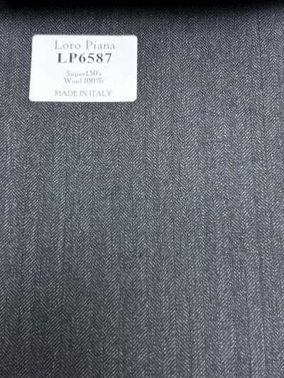 LP6587 Loro Piana Super130's Gray Herringbone