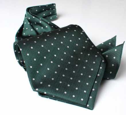 AS-601 Made In Japan Silk Ascot Tie, Green Polka Dot
