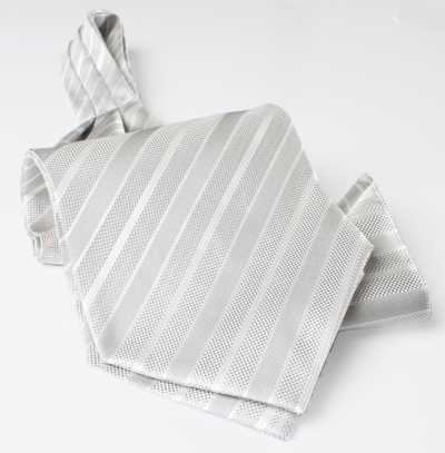 Japanese-made Silk Ascot Tie, Striped Gray