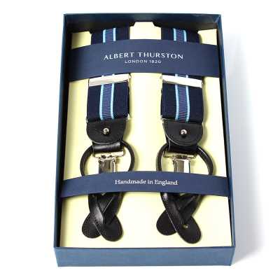 AT-2266-NV Albert Thurston Suspenders, Striped, 35MM, Navy Blue