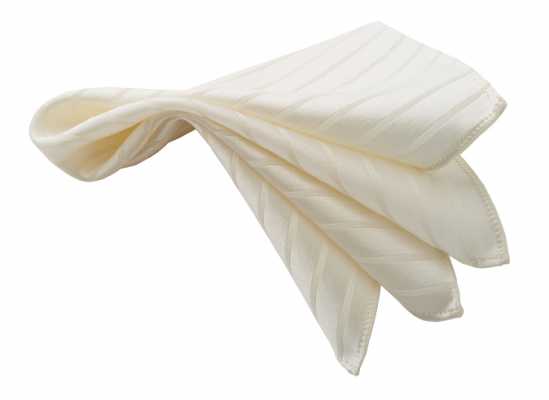 CF-110W Made In Italy Wool/Silk Pocket Square Striped Off-White