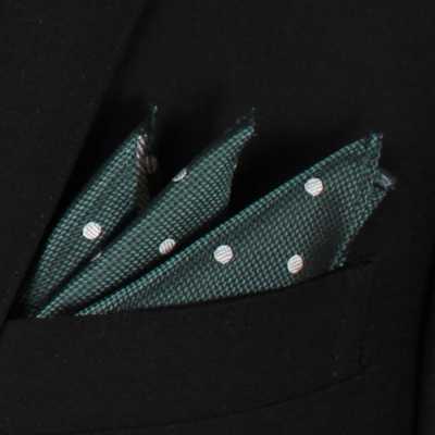 Japanese-made 100% Silk Pocket Square, Dot Pattern, Green