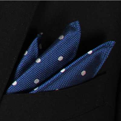 CF-602 Japanese-made 100% Silk Pocket Square, Dot Pattern, Blue