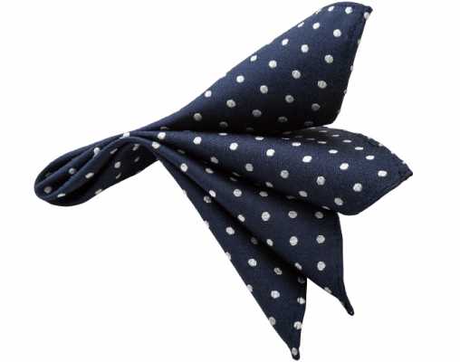 Made In Japan Silk Pocket Square, Polka Dot Pattern, Navy Blue
