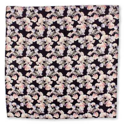 CF-ROSE-BK Silk Print Pocket Square Rose Black