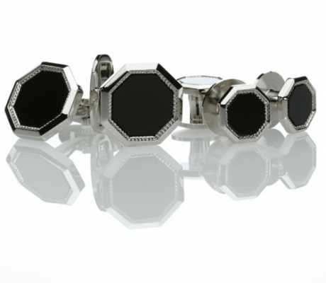 G-1 Formal Cufflink & Stud Set Onyx Silver Octagonal
