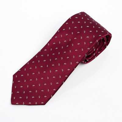 HVN-24 Handmade Necktie Using VANNERS Fabric, Paisley Dot Pattern, Wine