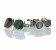 K-2 Sterling Silver Formal Cufflinks And Studs Set, Mother Of Pearl Shell Silver Rounded Corners