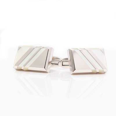 N-3 Made In Japan Cufflinks, Regimental, White, Mother-of-Pearl