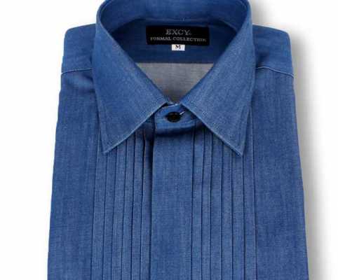 ST-508D Pima Cotton Denim Wide-Collar Pleated Shirt Super Slim