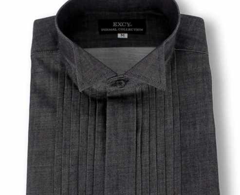 ST-509D Pima Cotton Denim Wing-Collar Pleated Shirt Super Slim