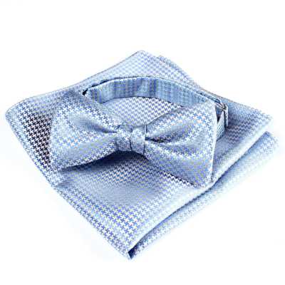 Bow Tie Made With VANNERS Fabric, Houndstooth Pattern, Sax Blue