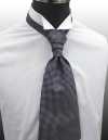 YT-153 Made-in-Japan Silk Ascot Tie (Euro Tie), Check Pattern, Navy Blue