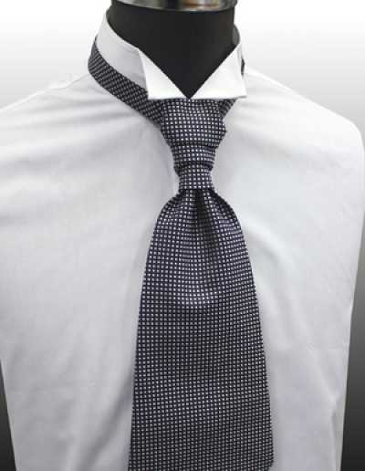 YT-153 Made-in-Japan Silk Ascot Tie (Euro Tie), Check Pattern, Navy Blue